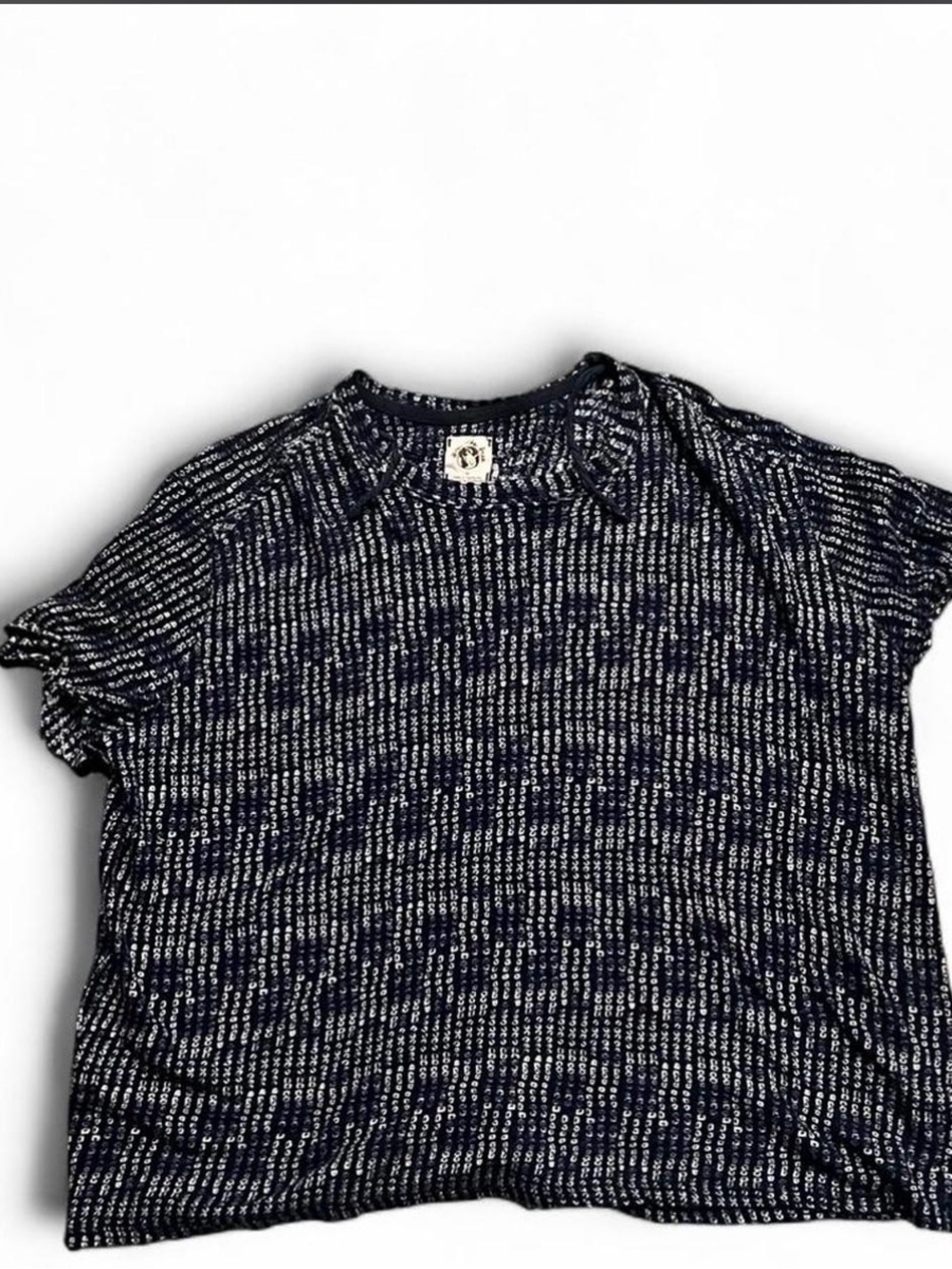 We The Free Navy and White Ribbed Short Sleeve Top
